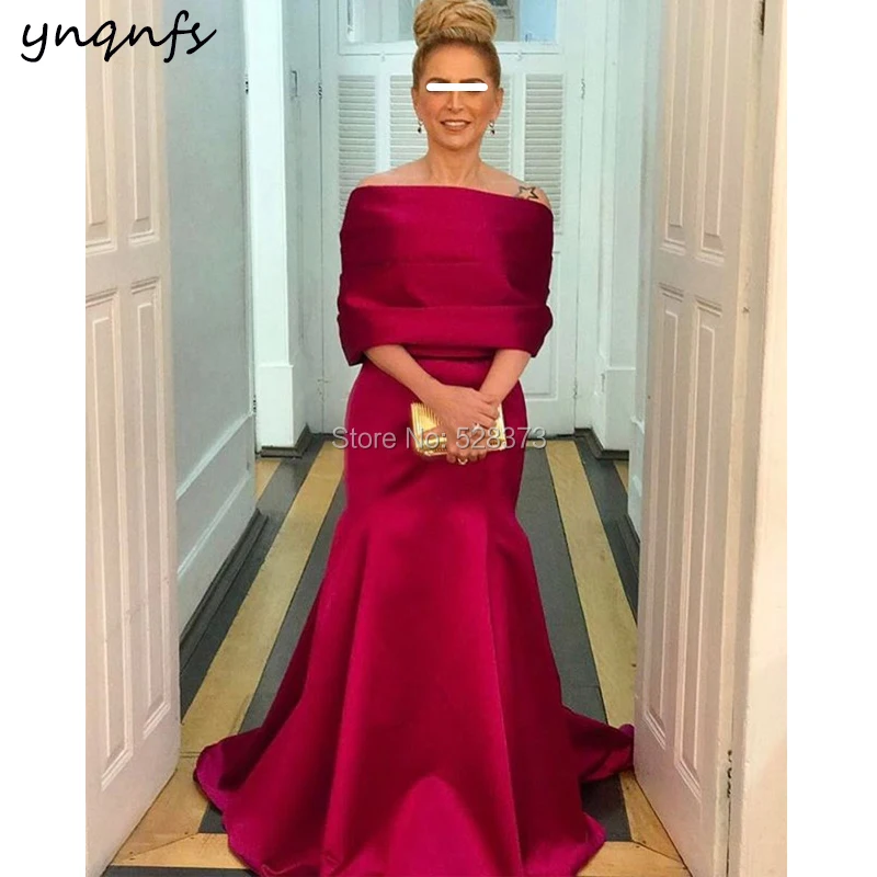 YNQNFS Long Party Dress Formal Dress Elegant Burgundy Mother of the Bride Dresses with Detachable Wrap Jacket Bolero MD331