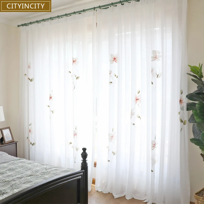 CITYINCITY Hand drawing curtains for living room Elegant lotus kitchen curtain For bedroom Window ready made Curtain Customized