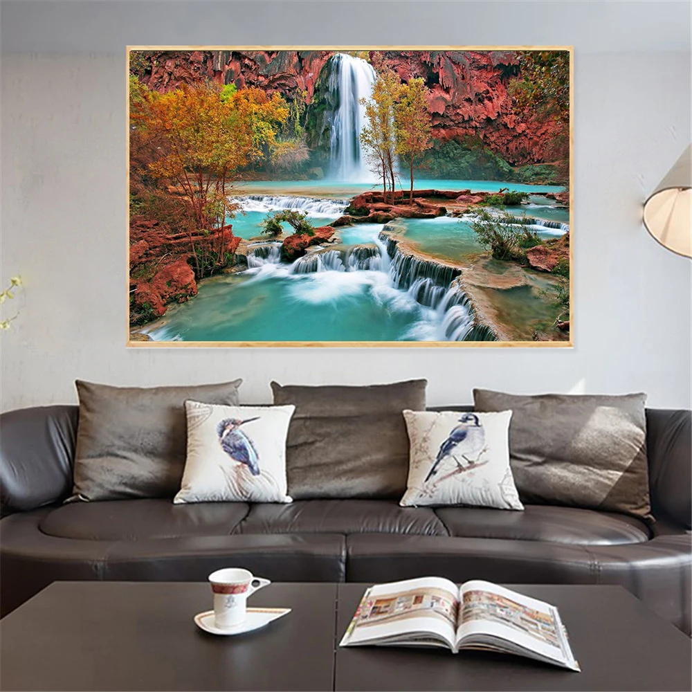 Landscape Canvas Painting Tropical Forest Waterfall River Rapids Nature Wall Picture For Living Room Canvas Print Decoracion