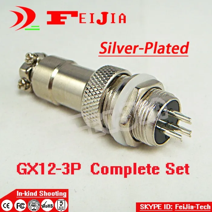 20set/pack 3 Pin 12mm [Silver-plated] Wire Panel Connector kit GX12-3P Socket+Plug,RS765 Aviation plug interface Free Shopping