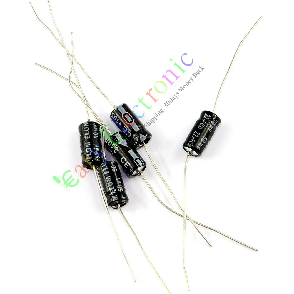 Wholesale and retail 20pc 50V 22uf 105C long copper leads Axial Electrolytic Film Capacitor audio amp free shipping