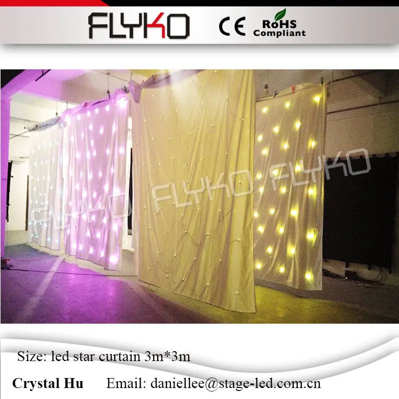 3X3M Indoor LED Effect Light LED star Curtain Cloth for Wedding Birthday Part  Event Celebration Backdrop,Remote Controller