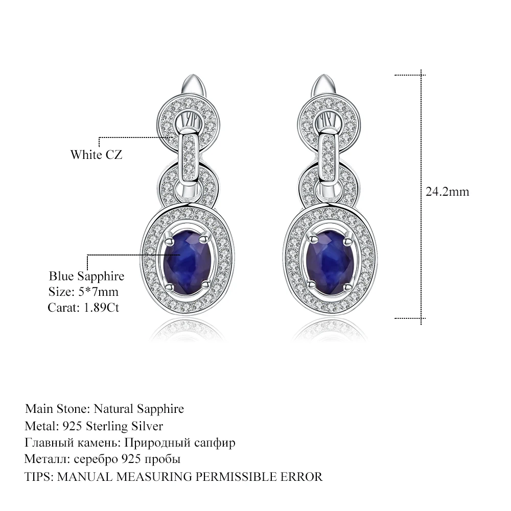 GEM\'S BALLET 1.89Ct Natural Blue Sapphire Vintage Earrings 925 Sterling Silver Gemstone Drop Earrings For Women Wedding Jewelry