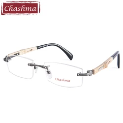 Chashma Brand Pure Titanium Frame Bamboo Wood Prescription Glasses RX Men Rimless Wooden Eyeglasses