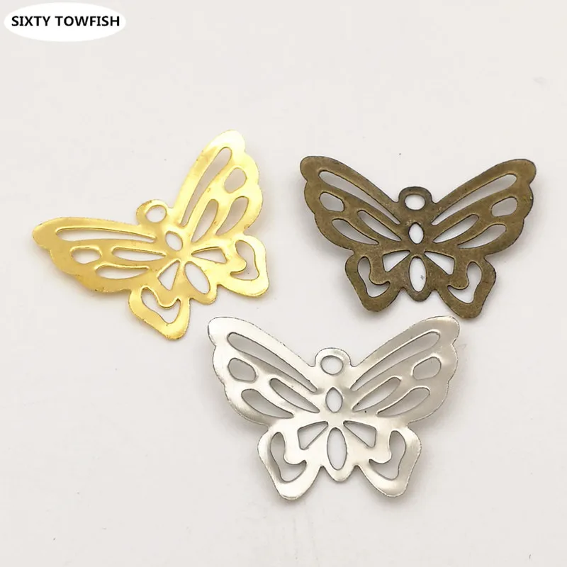 50 Pieces 21*17mm Gold color/White K Metal Filigree Flowers Slice Butterfly Charms Pendant Base Setting DIY Jewelry Components
