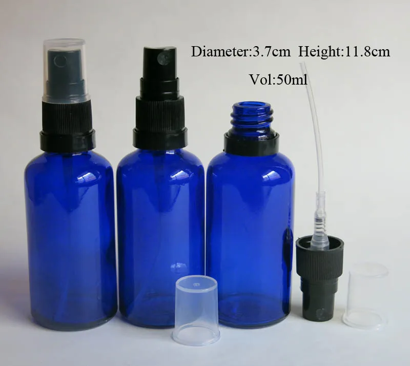 

wholesale 100pcs 50ml BLUE glass bottle with lotion sprayer,50ml blue glass Essential Oil Spray Glass Bottle factory wholesale