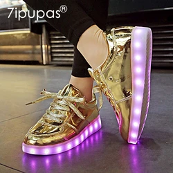 7ipupas nowy Homme świecące trampki chłopcy dziewczęta Chaussures Lumineuse 11 kolory złoty buty Led dzieci świecące na co dzień Unisex 30-44