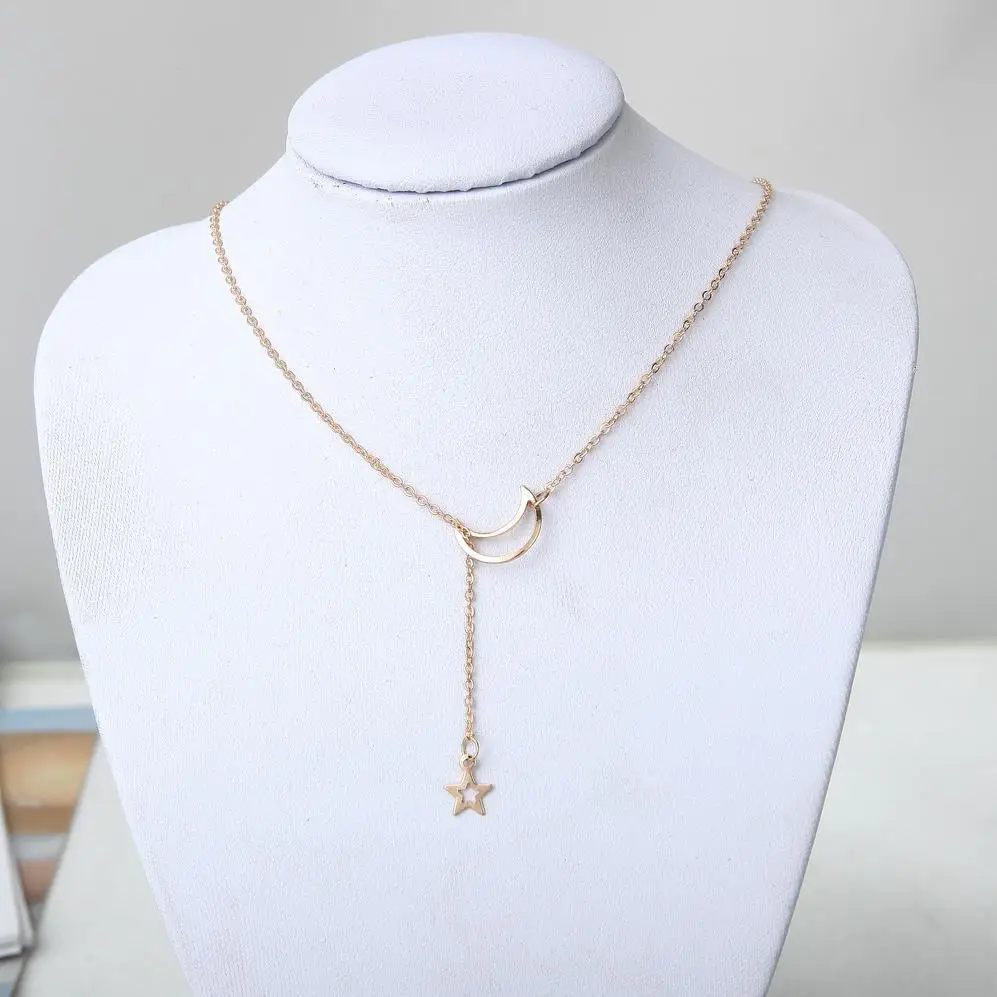 New Fashion Moon Star Pendant Choker Necklace Gold Color Alloy Zinc Chain Necklace Necklace For Women Party Jewelry Necklace