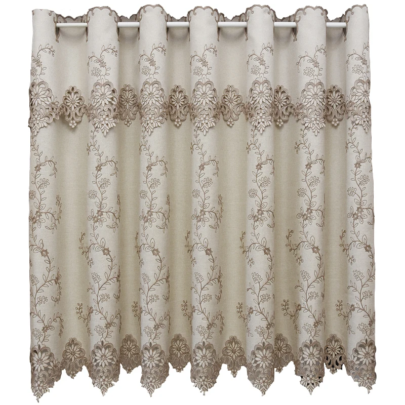 Sunshade Curtain Half-curtain Countryside Flower Embroidered Window Valance Lace Hem Coffee Curtain for Kitchen Cabinet Door