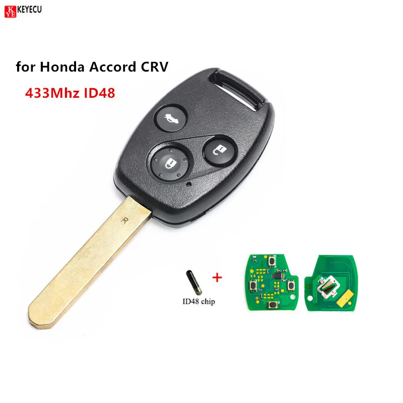 

3 Button New Keyless Remote Car Key Fob 433Mhz ID48 Chip for Honda Accord 2003 2004 2005, CRV 2005-2006