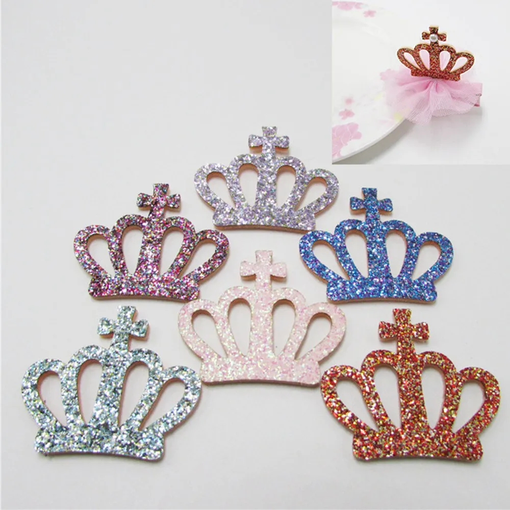 50pcs/lot glitter Crown padded applique Crafts for headwear hairbands ornament dress decoration DIY accessories