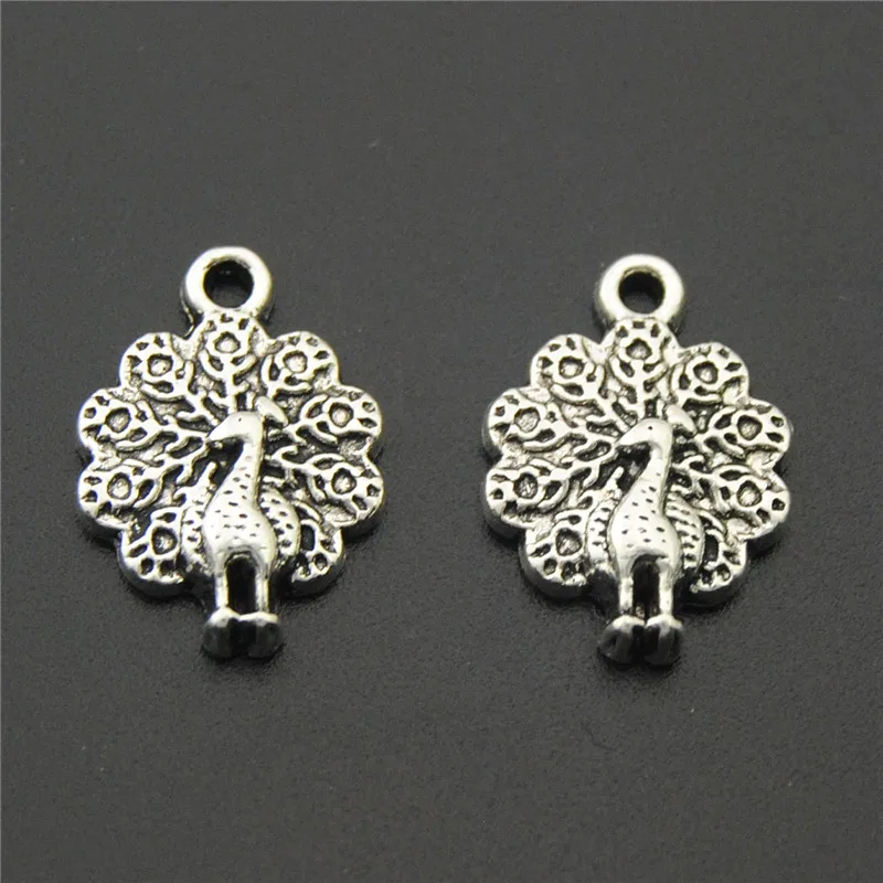 30pcs Alloy  Silver Color Plated Animals Beautiful Peafowl Peacocks Charms Pendant For DIY Jewelry Findings A2210