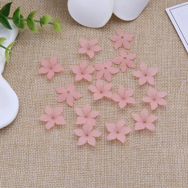 20pcs Plastic Acrylic 22mm five petaled dull polish Frosted flower Beads Fit Handmade DIY Earring Hair Accessories