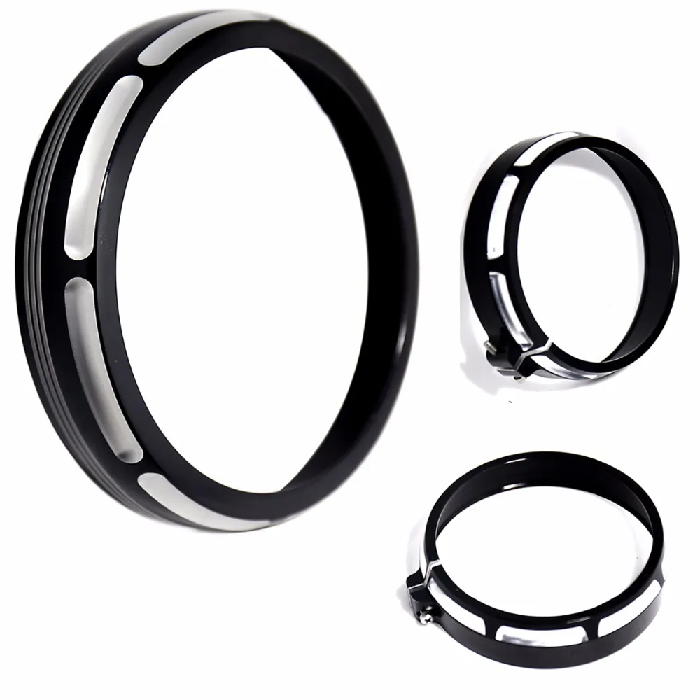 Black Burst Headlamp&Auxiliary Billet Trim Ring For Harley Electra Street Glide Road King FLH/T FLHX FLHR 1996-2018