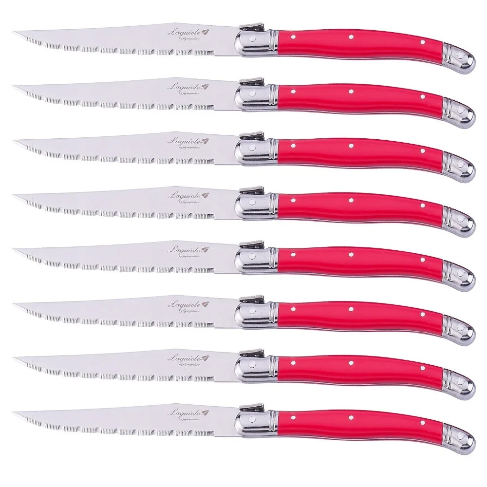 9'' Stainless Steel Laguiole Steak Knife Set Dinner Knives Red Handle Table Knifes Flatware Kitchen Cutlery Dinnerware 6/8/10pcs