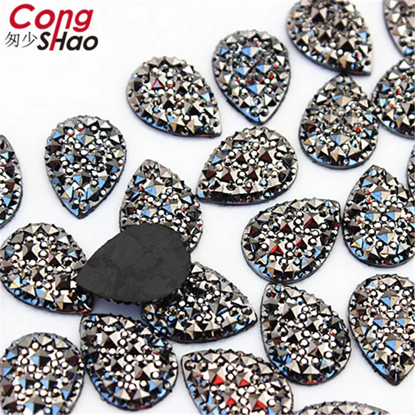 Cong Shao 50pcs 13*18mm Colorful Drop Shape Flatback Resin Rhinestone Applique Stones And Crystals Garment Accessories ZZ412