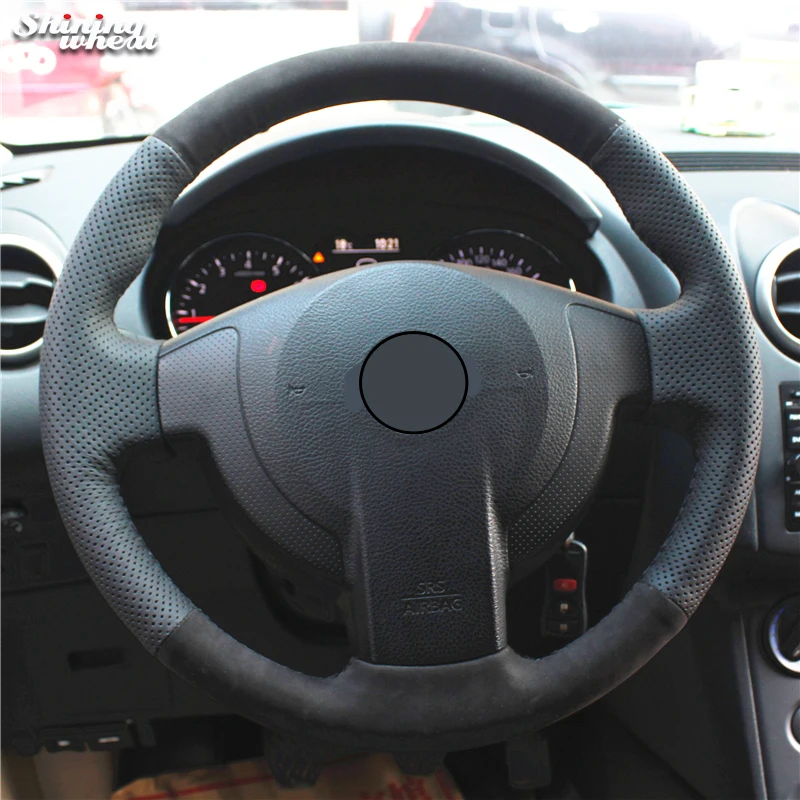 Shining wheat Black Leather Black Suede Car Steering Wheel Cover for Nissan QASHQAI X-Trail NV200 Rogue