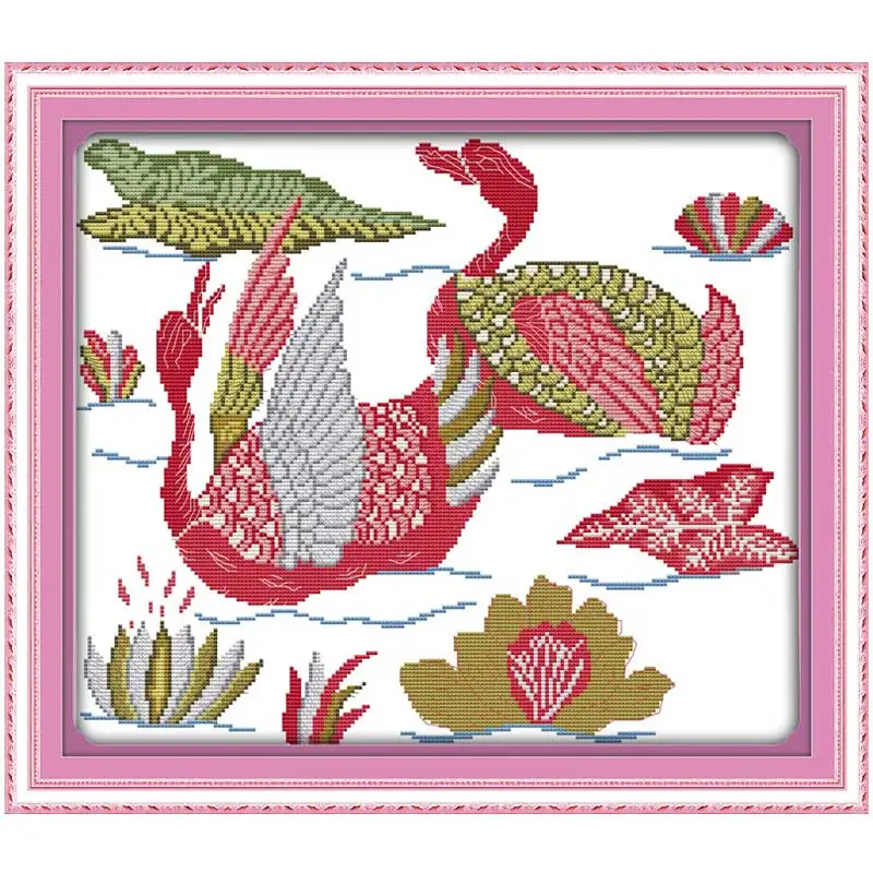 Two Swimming Goose Patterns Counted Cross Stitch Set DIY 11CT 14CT 16CT Stamped DMC Cross-stitch Kit Embroidery Needlework Craft