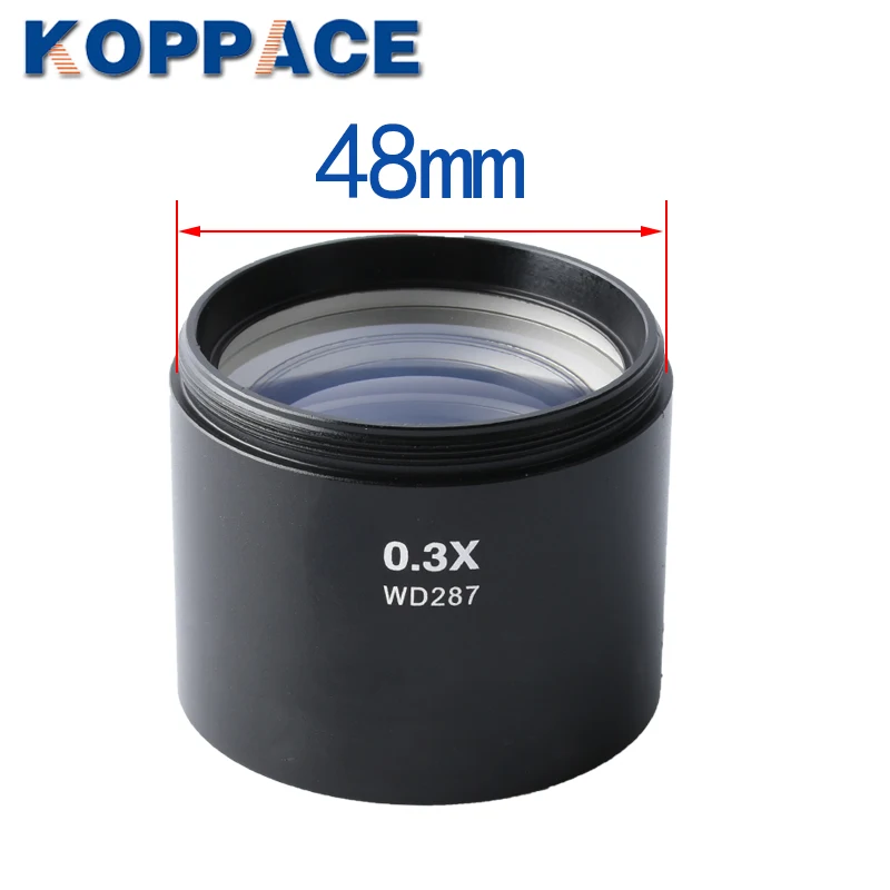 KOPPACE 0,3X стереомикроскоп Барлоу объектив 287 мм рабочее расстояние объектив микроскопа 48 мм размер для установки микроскопа