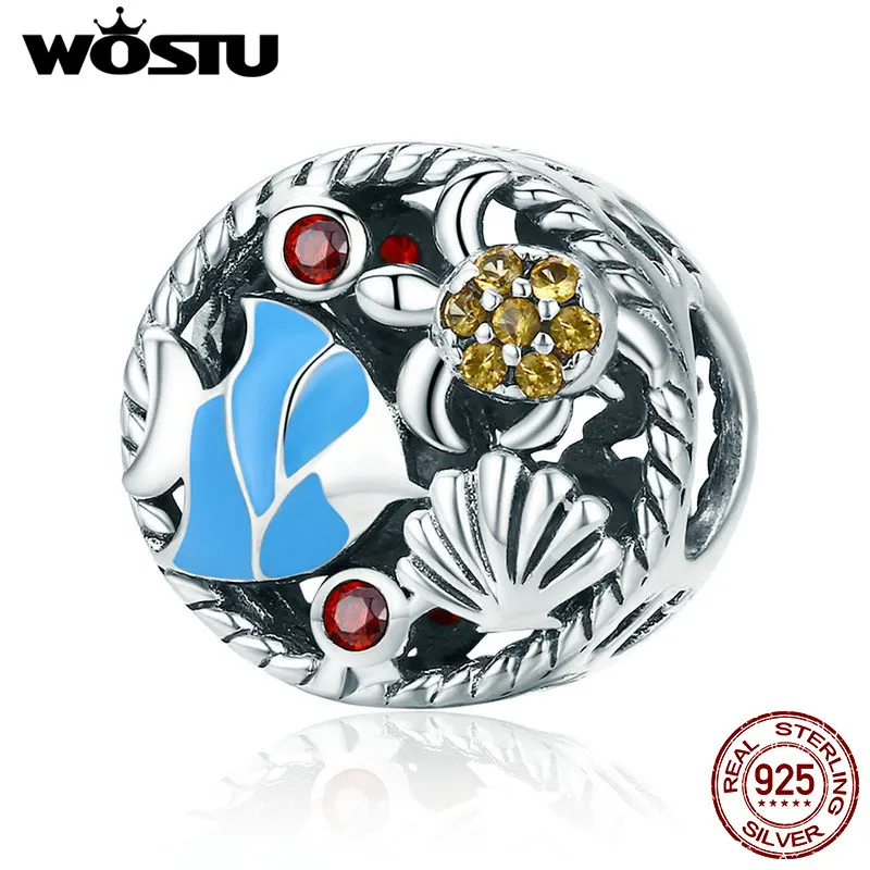 WOSTU 100% 925 Sterling Silver The Undersea World CZ Charm Beads For Original Women Charm Bracelet DIY Jewelry Making FIC683