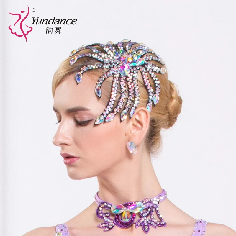 Girls New Diamond Dance Necklace Lady Dance Headwear Female Modern Headdress National Flower Headwear Accessories B-6588