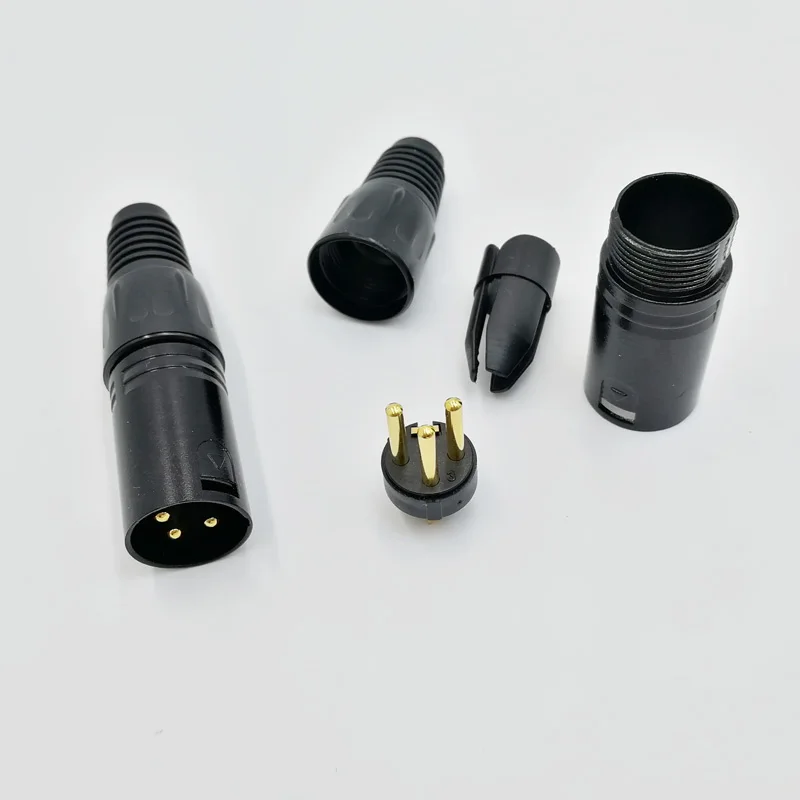 Gold plated XLR 3 pin male and female Black Microphone Plug Gold PIN Connector Audio Connector