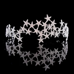 Crystal Star Tiara Crown Wedding Bridal Rhinestones Crown Headband Bride Headdress Headpiece Women Girl Hair Jewelry Accessories