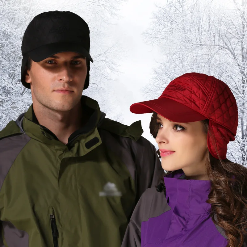 

Unisex Plaid Pattern Cotton Cap with Earmuffs 4 Colors Thicken Warm Snapback Casquette Hat for Outdoor Hiking Skiing Trekking