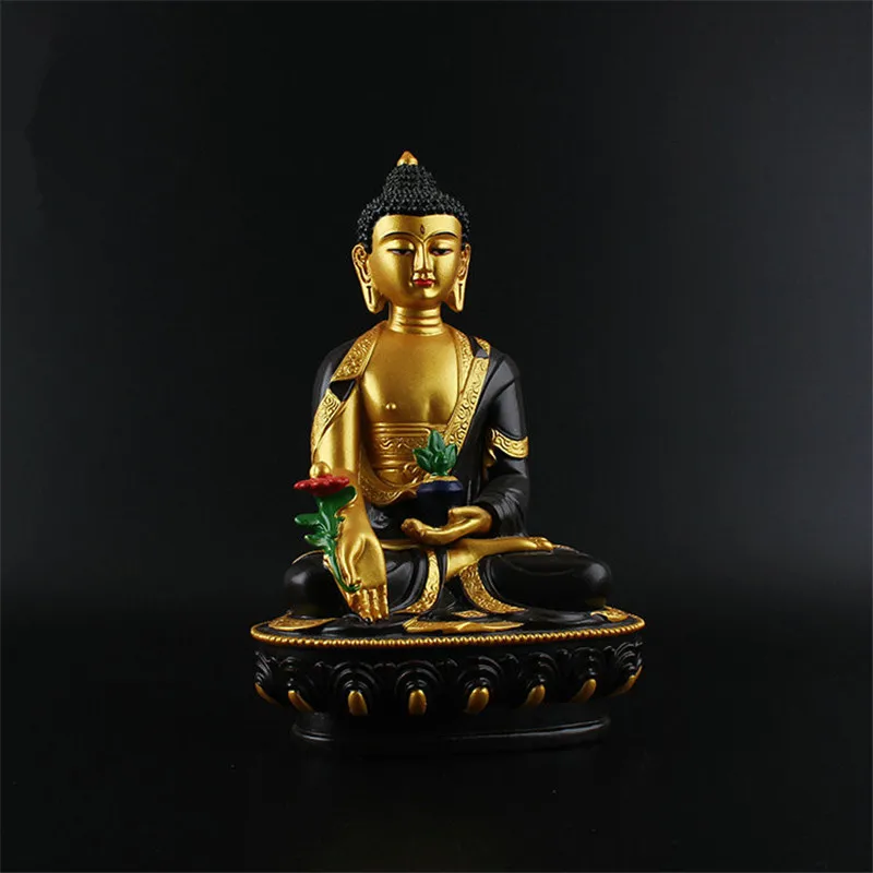 

20.5 spicious Triratna Medicine Buddha Statue Resin Coloured Drawing 20.5cm Figure of Buddha Solemn Temple Good lucky Decoration