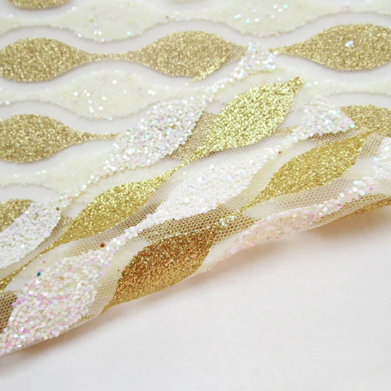 African Glue Sequins Shiny Net Cloth, Nigerian Tulle Mesh, Lace Fabric, 3D Sequins, Wedding Party Dress, Stage Costume