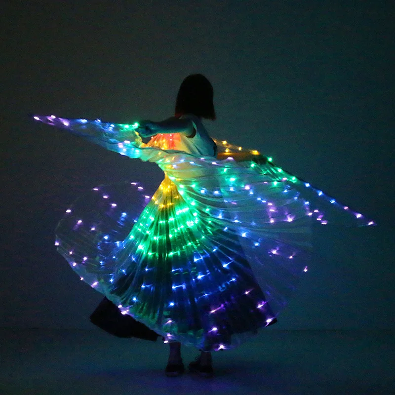 Belly Dance LED Wings Light Up Wing Costume LED Dance Wings Rainbow Colors Stage Performance Props No With Stick