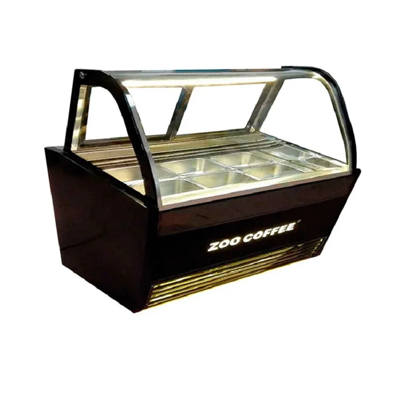 12 Pan Stainless Steel Commercial Gelato Display Case Ice Cream Cabinets Showcase with Best Freezer