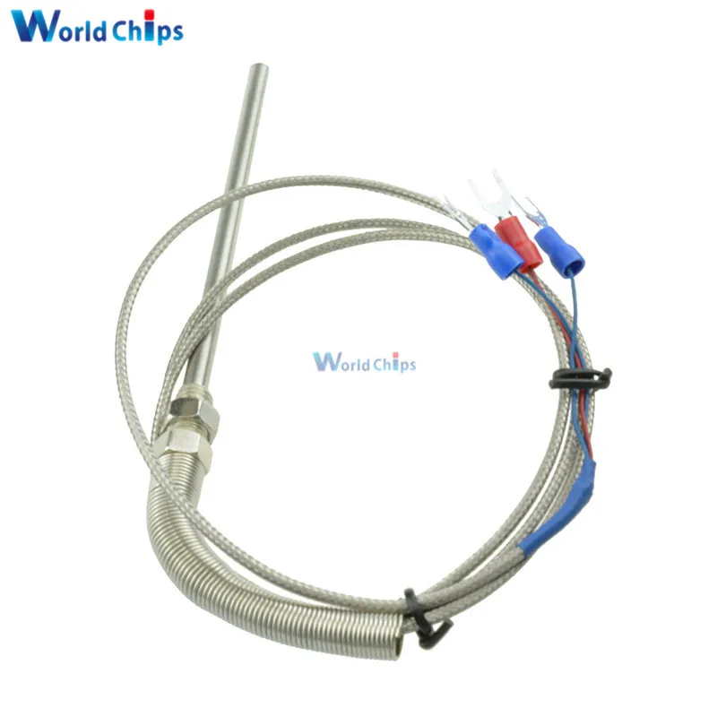 1M High Temperature Cable PT100 RTD With 6mm Thread Thermometer Sensor 0~500 Degree Celsius