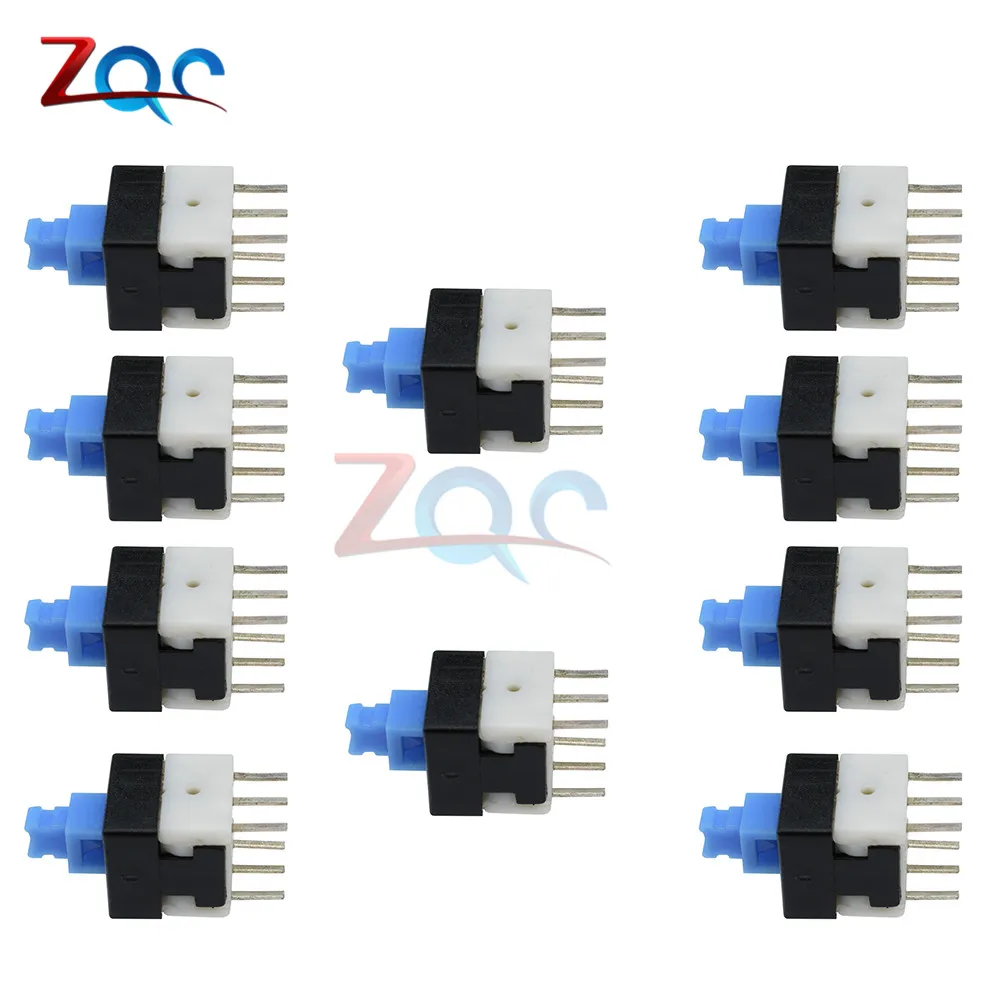 10pcs NEW 8X8mm Blue Cap DPDT Self-locking Type Square Button Switch 8*8 8X8 mm 6Pin Multimeter