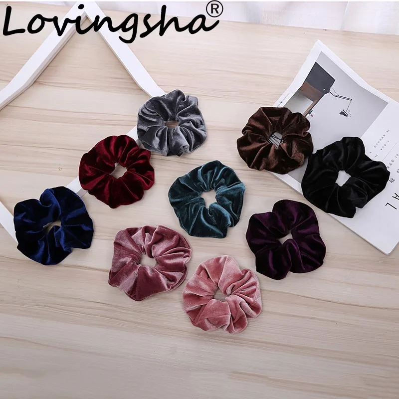 LOVINGSHA Solid Hair Accessories For Girl Brand Velour Women Hair Tie Lady Scrunchies Female Ponytail Hair Holder Rope NFD046