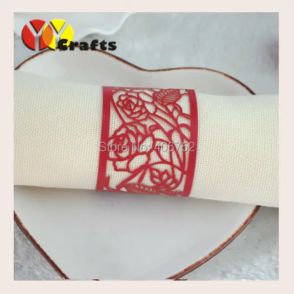 

100pcs Laser Cut Wedding Party Supply Favor Party Decorations Red Rose Flowers Napkin Rings