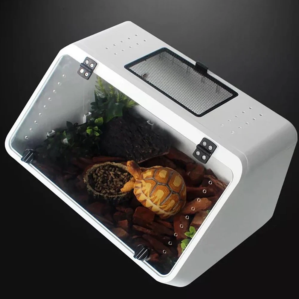 Pet Terrarium Sloping Pet Box Snake Box Water Turtle Tank Small Turtle Tank with Drying Platform Climbing Horn Box