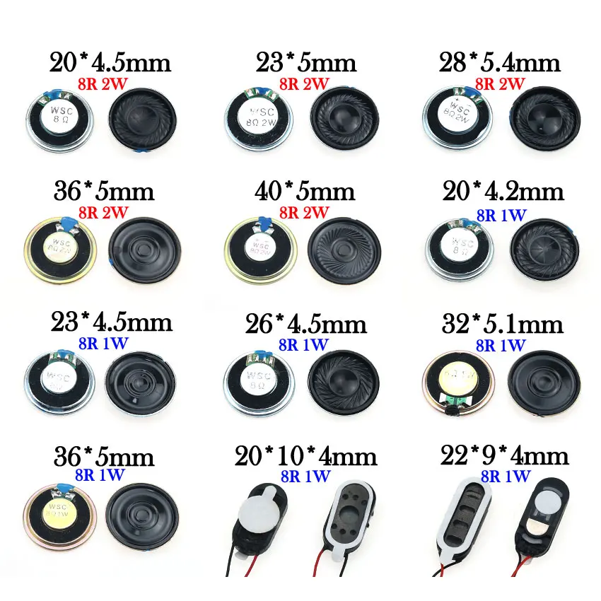 YuXi 1PCS 8 ohm 1W 2W Horn Loudspeaker 8R 1/2W 20mm 22mm 23mm 26mm 28mm 32mm 36mm 40mm Loud Speaker Replacement Part.