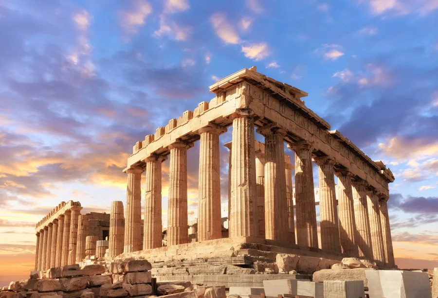 Laeacco Cloudy Twilight Parthenon Temple Athens Greece Scenic Photography Backgrounds Vinyl Custom Backdrops For Photo Studio