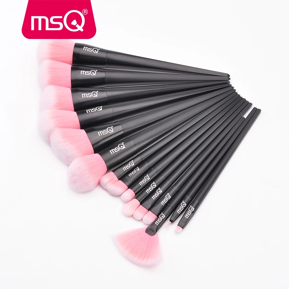 MSQ 15pcs Makeup Brushes Set Professional Foundation Powder Eyeshadow Lip Fan Make Up Brushes Kit Plastics Handle Synthetic Hair