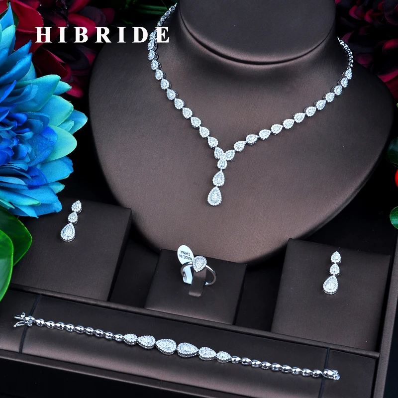 HIBRIDE Luxury Jewelry Gold Color Micro Cubic Zircon Pave Jewelry Sets For Women Bridal Wedding Accessories N-732