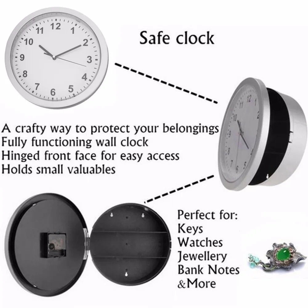 Wall Clock Safe Box Creative Hidden Secret Storage Box for Cash Money Jewelry Storage Stash Stuff Container Clock Security Safes