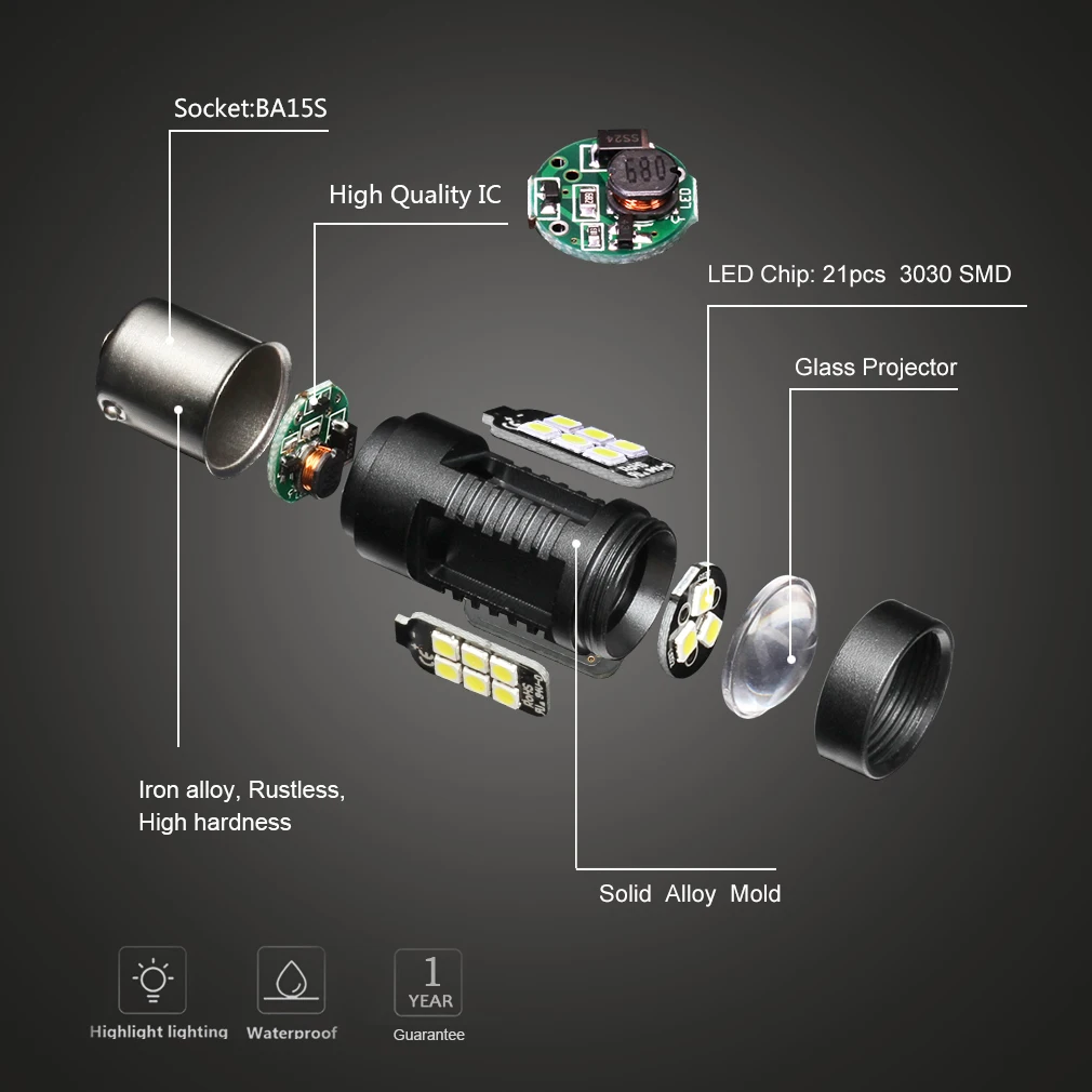 2 pces p21w led 1156 ba15s lâmpadas led carro luzes 1200lm sinal de volta reversa luz de freio r5w 3030 leds 12v 24v lâmpada automóveis d040