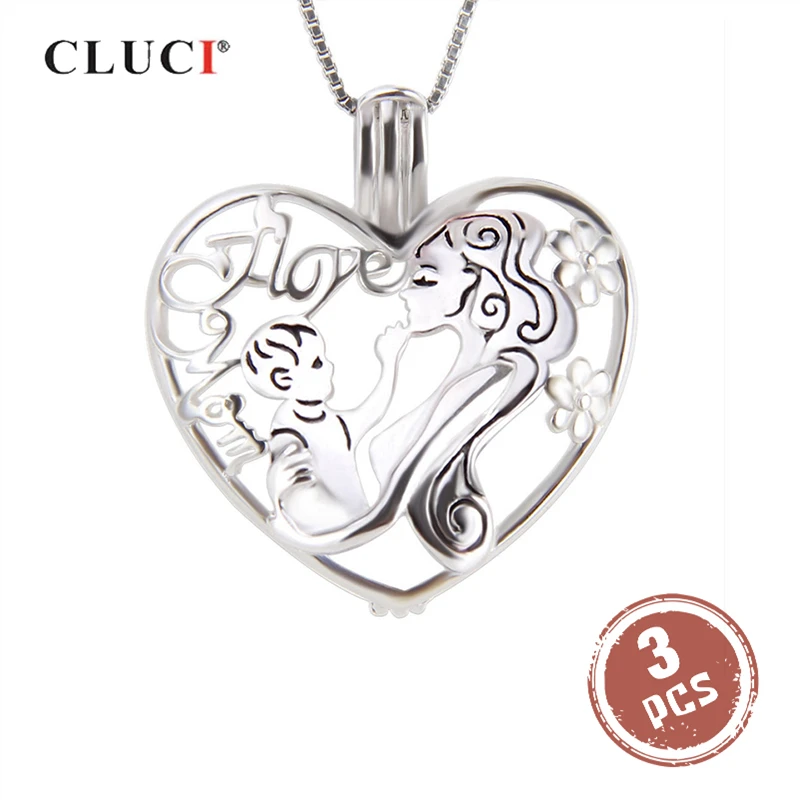 

CLUCI 3pcs 925 Sterling Silver Heart Shaped Charms Pendant for Necklace Women Jewelry Silver 925 Pearl Pendant Locket SC255SB