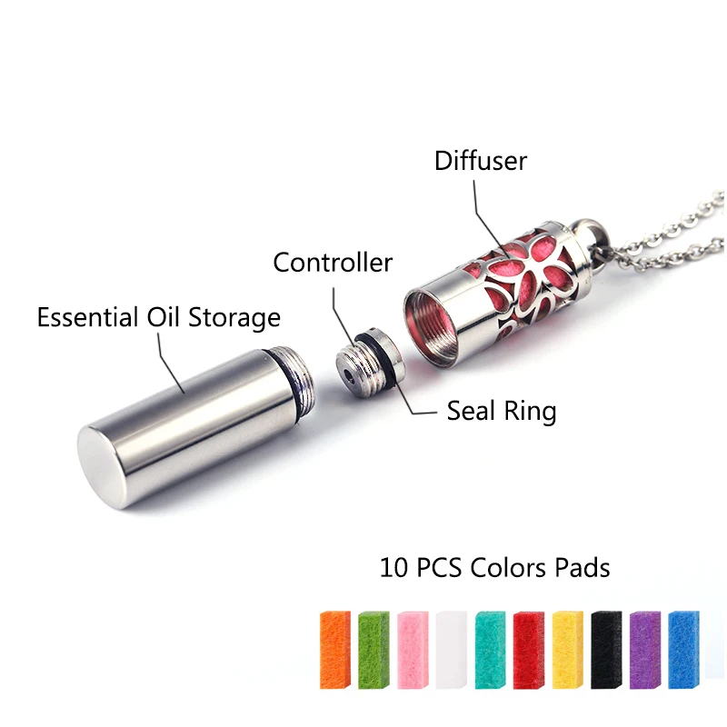 Diffuser Necklace Essential Oil Container Pendant Necklace 316L Stainless Steel Aromatherapy Locket Felt Pads Perfume Men Women