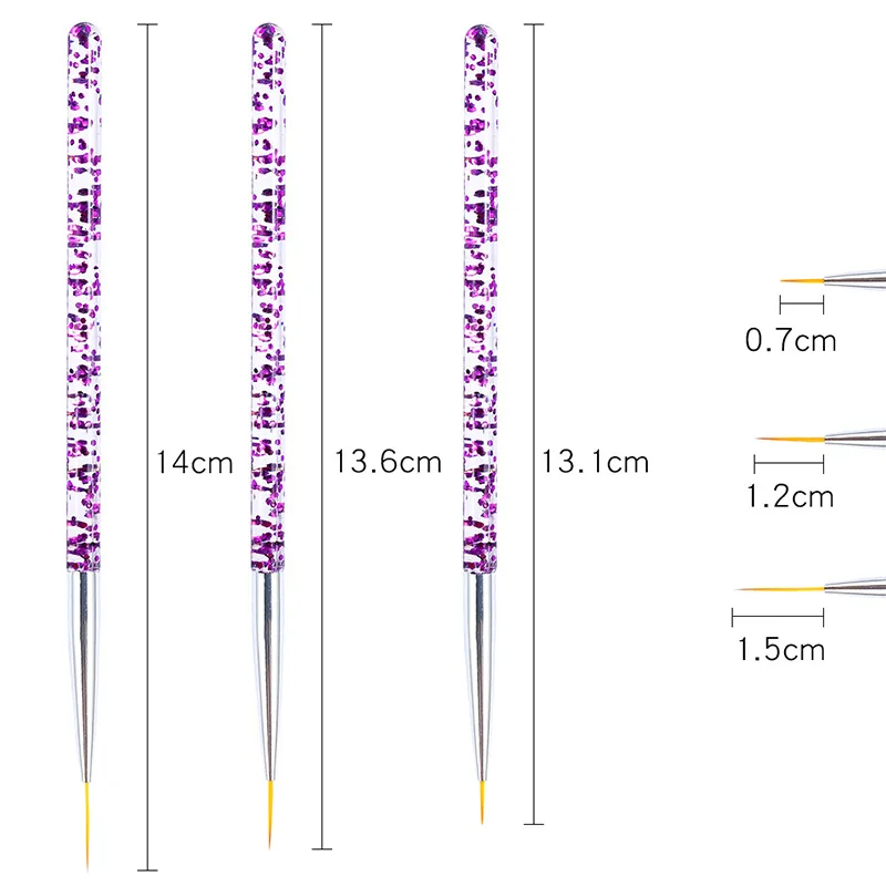 3PCS7/12/15 مللي متر مسمار الفن اينر فرشاة اللوحة زهرة الرسم خطوط الشبكة شريط مانيكير الاكريليك الأشعة فوق البنفسجية هلام القلم DIY نصائح تصميم مجموعة جديد