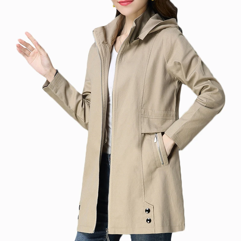 

New Spring Trench Coat Woman Autumn Casual Loose Windbreakers Plus Size Loose Womens Hooded Coats Female Long Slim Overcoat 6XL