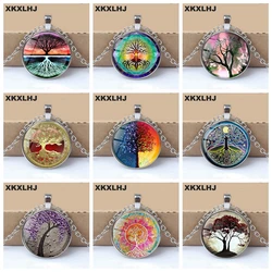 XKXLHJ 2018 New Life Tree Art Photo Tibet Bullion Glass Pendant Chain Necklace Jewelry
