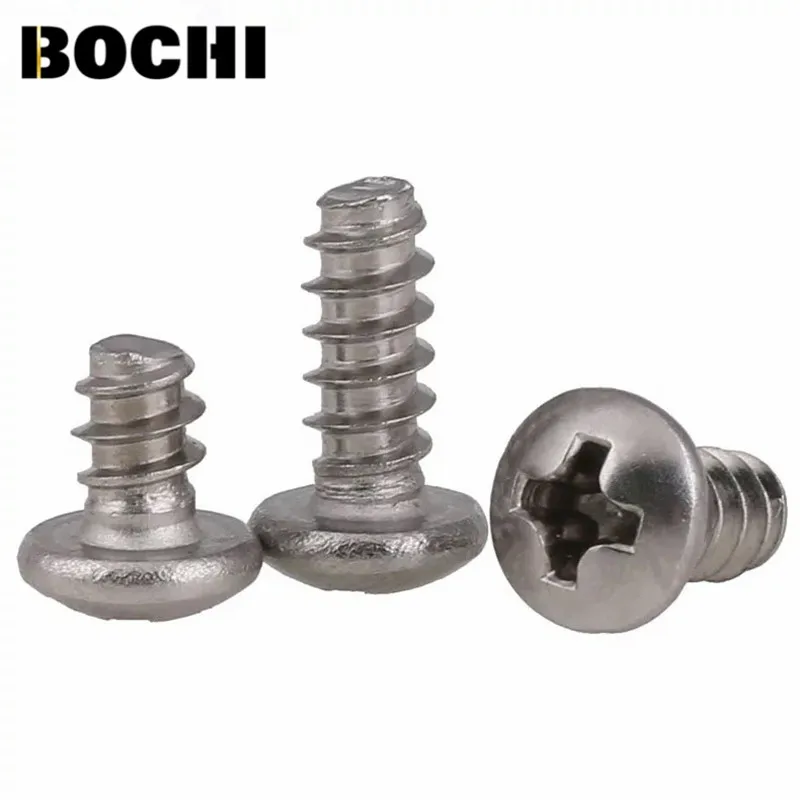 GB/T 50pcs 304 stainless steel phillips pan round head Flat Tail self-tapping screws white M2M2.2M2.6M3M4M5 wood screws