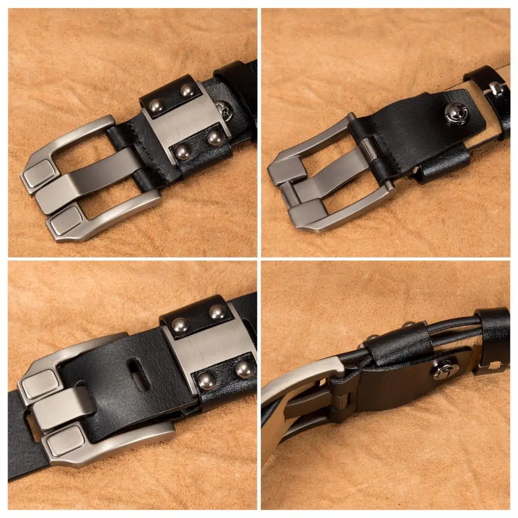 BISON DENIM Men\'s Jeans Belts Pin Buckle Cowhide Genuine Leather Belts Vintage Brand Waistband Strap Belt For Men Male N71350